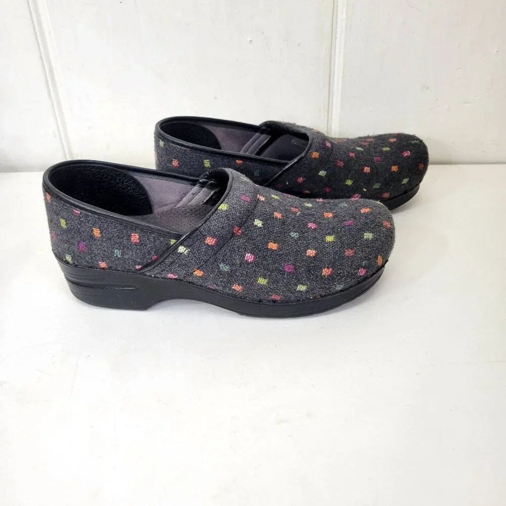 Dansko Vegan Professional Clogs Multicolor Polka Dot Black Slip-On Comfort Shoes - Picture 2 of 8